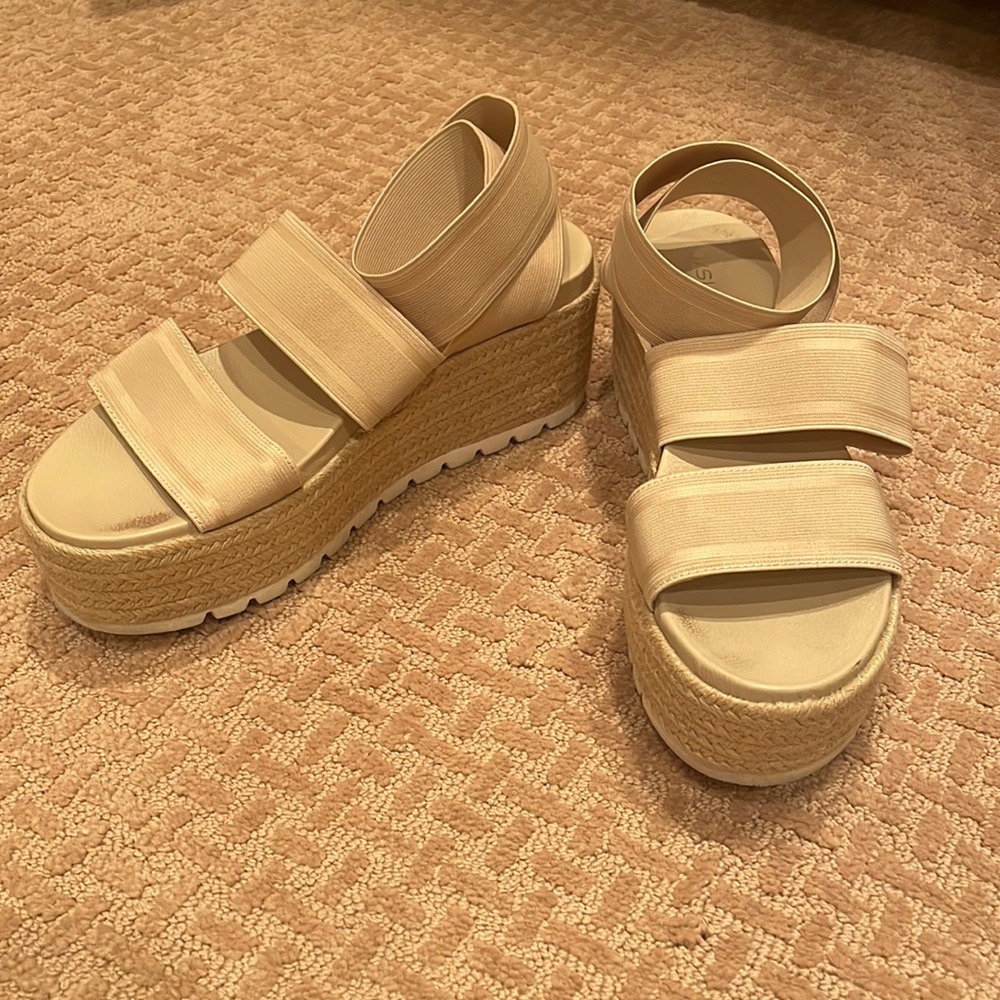 Tan J Slides Platform Sandals